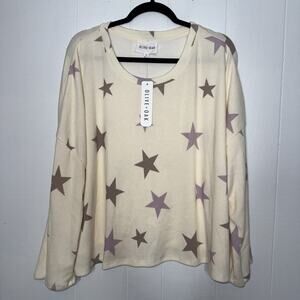 Olive And Oak Women’s Star Print Soft Brushed Long Sleeve Top Ivory Size 4X NWT